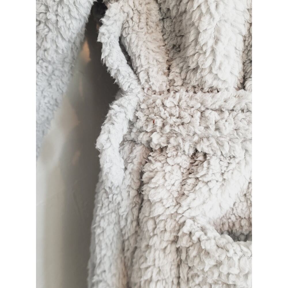 Pottery Barn Teddy Bear Sherpa Gray Blue Cozy Spa Wrap Robe Size Medium - Picture 9 of 13